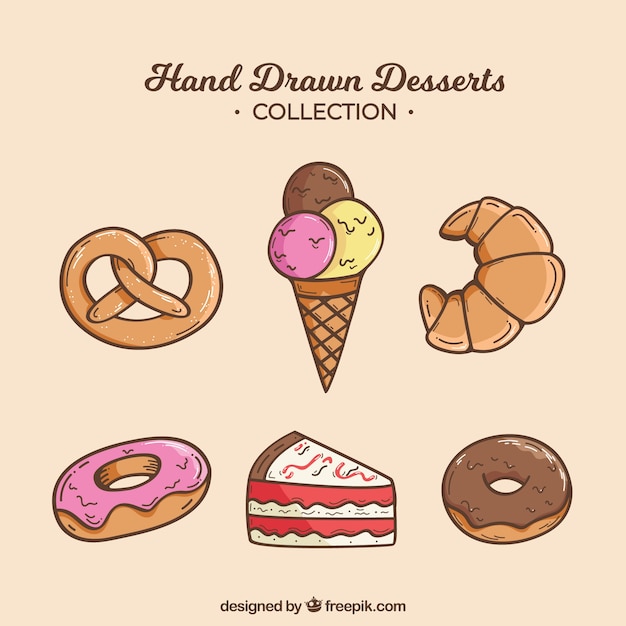 Vettore gratuito collezione di dolci da dessert collezione disegnata in stile