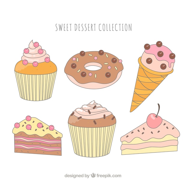 Sweets desserts collection in hand drawn style