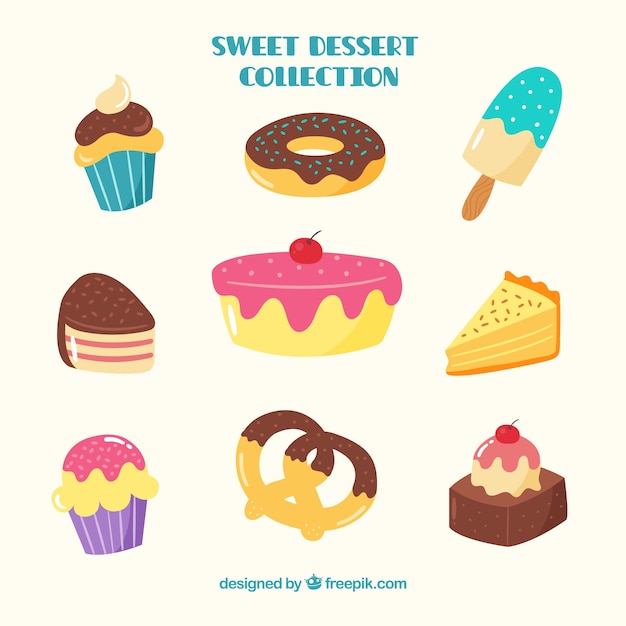 Free vector sweets desserts collection in hand drawn style