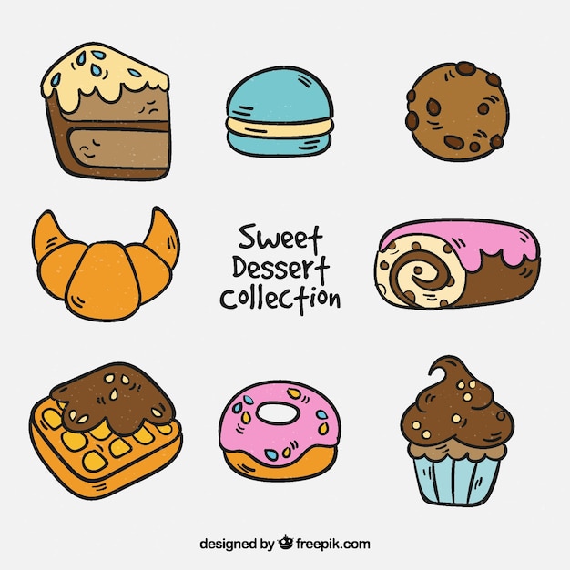 Sweets desserts collection in hand drawn style