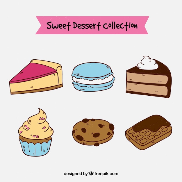 Vettore gratuito collezione di dolci da dessert collezione disegnata in stile