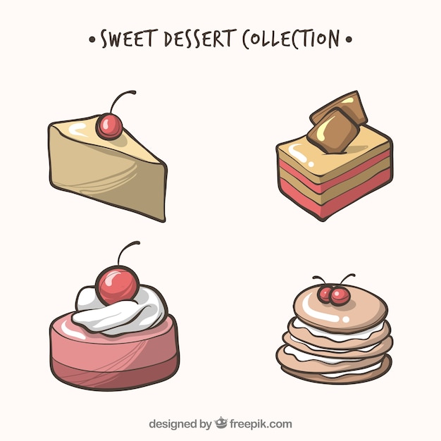 Vettore gratuito collezione di dolci da dessert collezione disegnata in stile