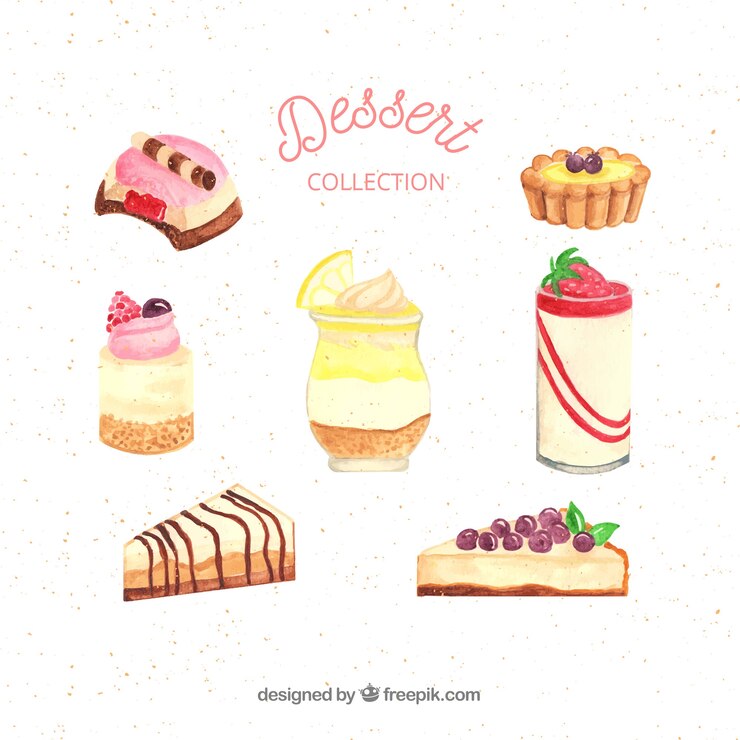 Free Vector sweets desserts collection in watercolor style