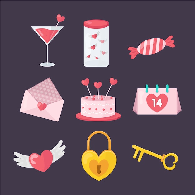 Free vector sweets and gifts flat valentine element collection