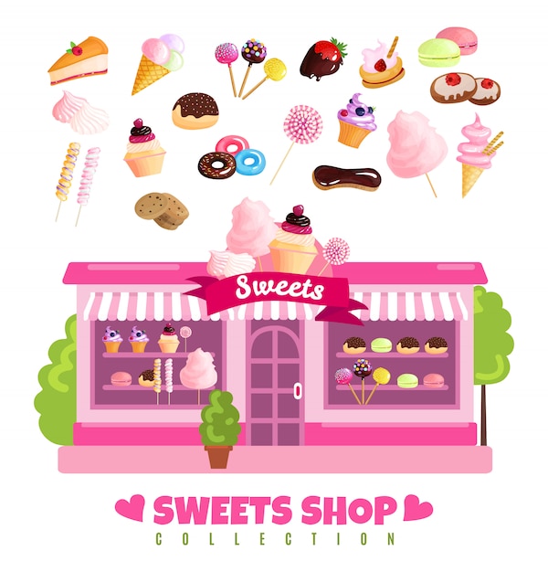 Free vector sweets shop collection of sweets