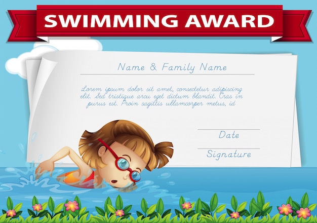 Swimming award certificate