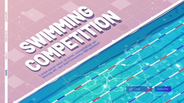 Swimming competition cartoon landing page