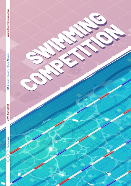 Free vector swimming competition poster with top view of a swimming pool