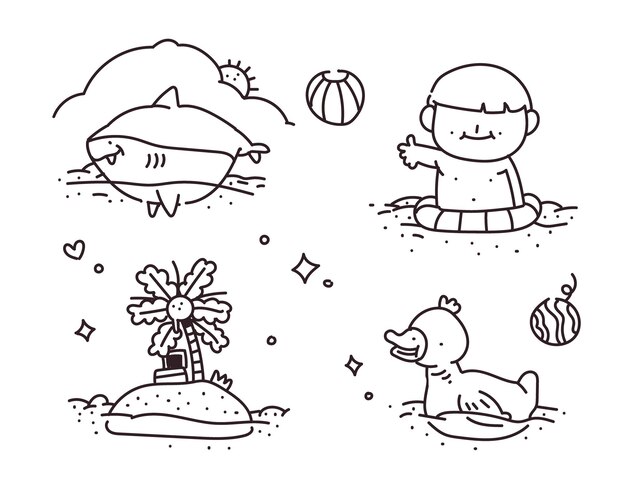 スイミングプール手描きイラスト プレミアムベクター