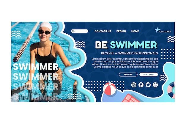 Free vector swimming landing page template