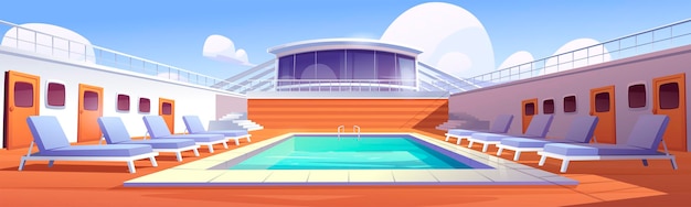 Free vector swimming pool on cruise ship deck.