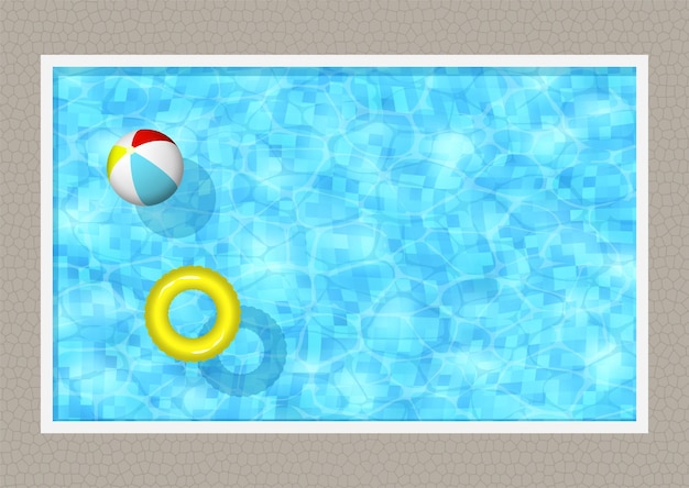 Free vector swimming pool design with rubber ring and beach ball