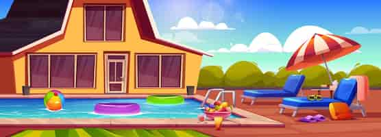 Free vector swimming pool on house summer backyard design