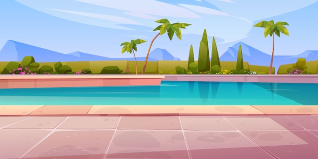 Бесплатное векторное изображение Бассейн в отеле или курорте на открытом воздухе, лето