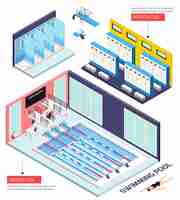 Free vector swimming pool isometric composition with infrastructure, isolated vector illustration