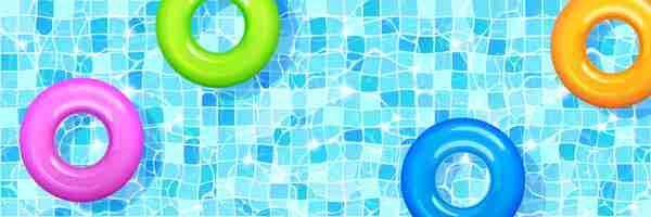 Free vector swimming pool with colorful inflatable rings.