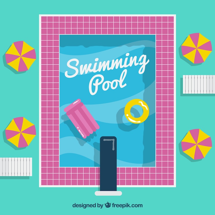 Free Vector swimming pool with a pink border with floats background