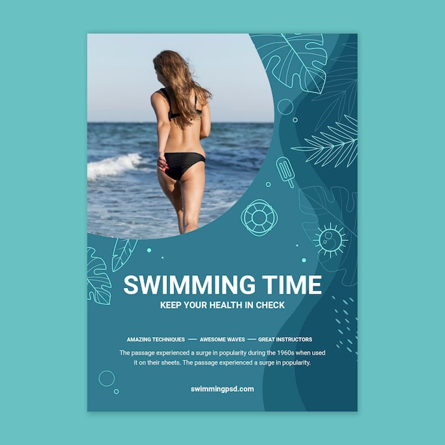 Free vector swimming poster template with photo