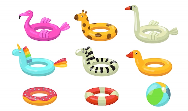 Swimming rings flat icon set