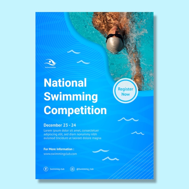 Modello di poster verticale di nuoto