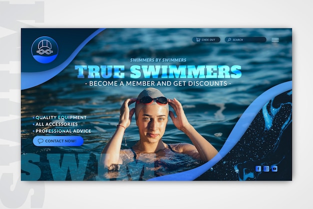 Swimming web template with photo