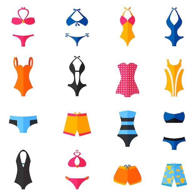 Swimwear Flat Icons Set