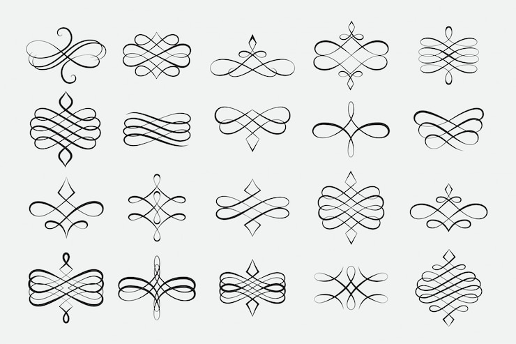 Free Vector swirl calligraphic ornament decorative borders or dividers set