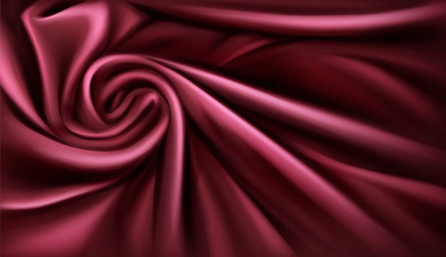 Swirl fabric silk backdrop, luxurious vinous drapery folded textile with soft spiral vortex satin waves