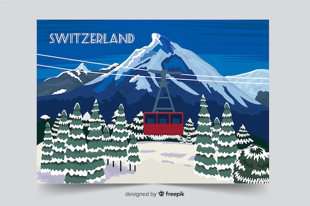 Free vector switzerland winter landscape background