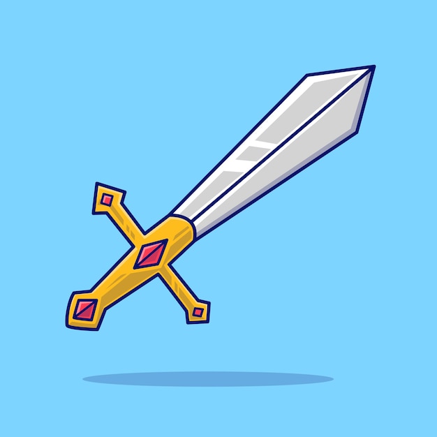 Sword Knight Cartoon Vector Icon Illustration. Holiday Object Icon Concept Isolated Premium Vector