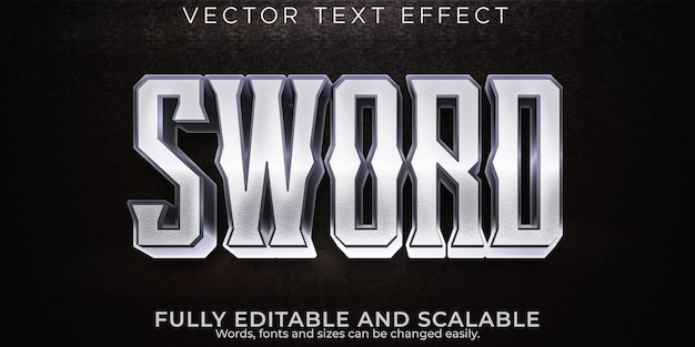Меч металлический текстовый эффект редактируемый стиль текста воин и рыцарь