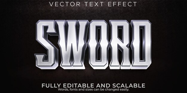 Меч металлический текстовый эффект редактируемый стиль текста воин и рыцарь