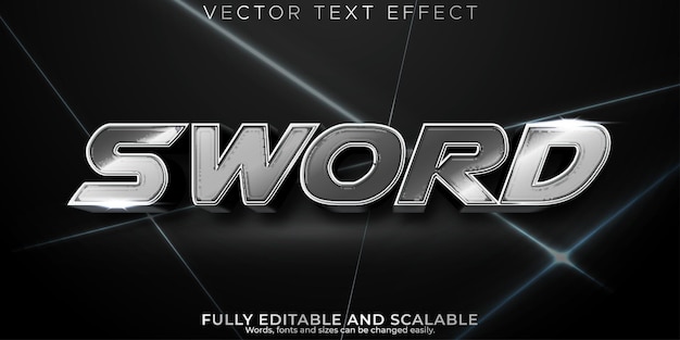 Free vector sword silver text effect editable metallic and shiny font style