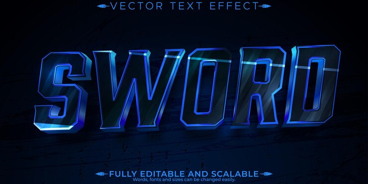 Free Vector sword text effect editable blade and weapon customizable font style