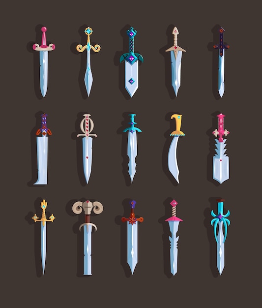 Swords. magical swords with blades of steel.