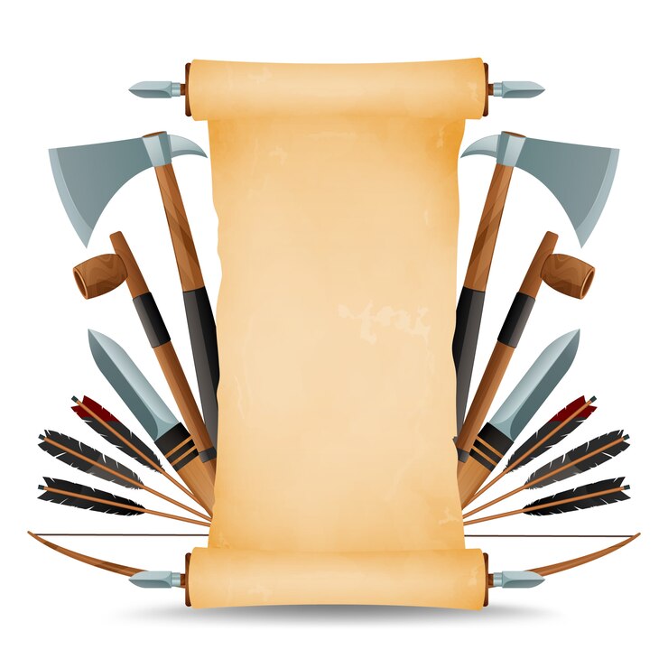Free Vector symbolic ancient native american indian tribe blank parchment scroll on holder decorated 