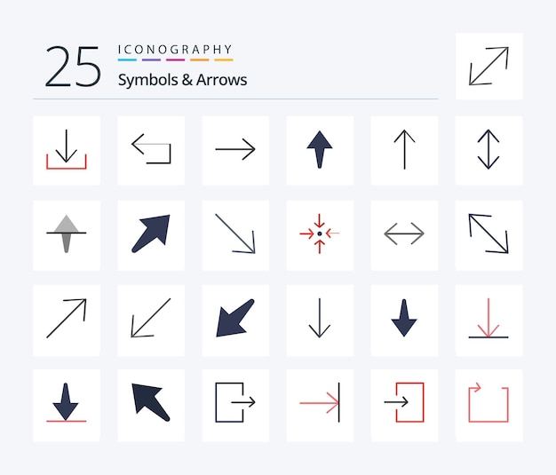 Symbols Arrows 25 Flat Color icon pack including right up arrow home scale