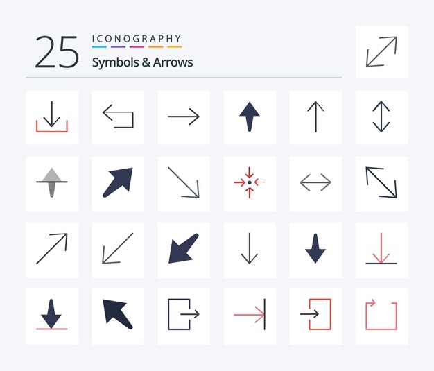 Symbols Arrows 25 Flat Color icon pack including right up arrow home scale