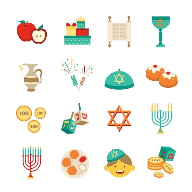 Free vector symbols of hanukkah icons set
