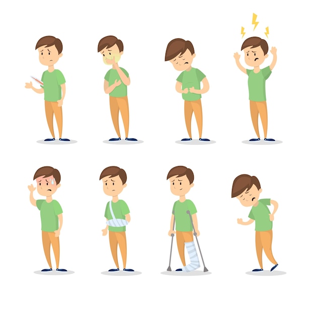 Free vector symptoms with man set on white background