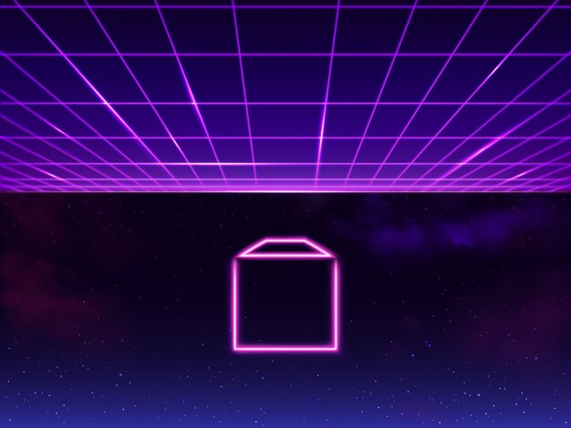 スペースでフォルダーアイコンとsynthwaveネオングリッド未来的な背景 レトロなサイエンスフィクション80年代 Futuresynth Rave ベーパーパーティー 無料のベクター