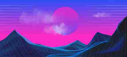 Free vector synthwave retro background with neon pink sunset