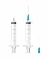 Free vector syringe medical needles realistic. 3d illustration isolated