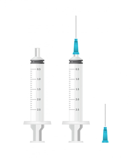 Syringe medical needles realistic. 3d illustration isolated