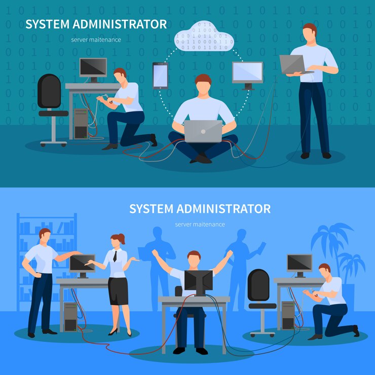 Free Vector system administrator banners set