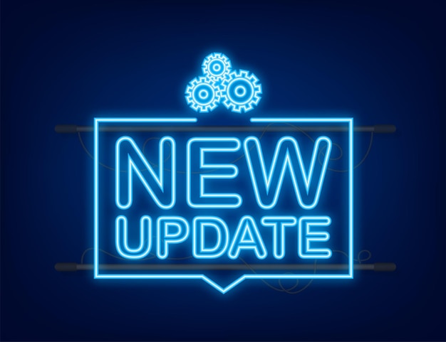 System software update or upgrade neon icon. banner new update, badge, sign. vector illustration.