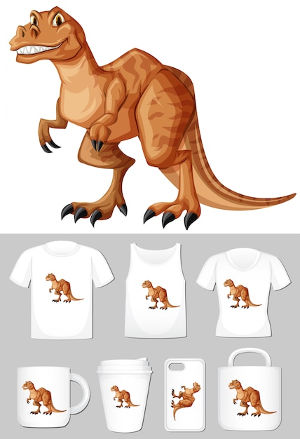 Free vector t-rex on different types of product template