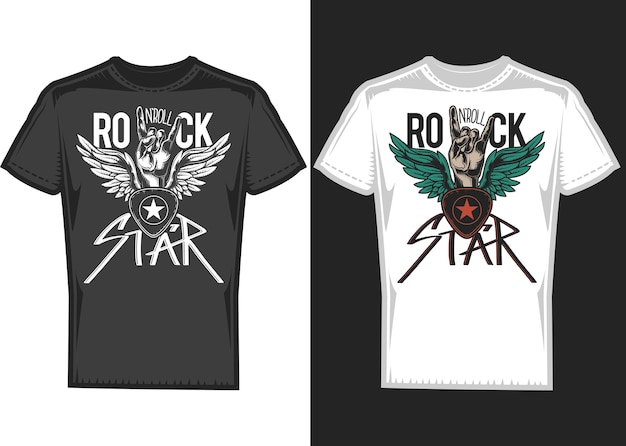 T-shirt design on 2 t-shirts with hands and wings.