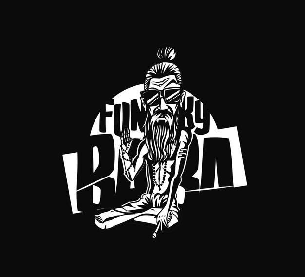 Free vector t-shirt design funky baba - yogi holding a joint or cigarette, vector illustration