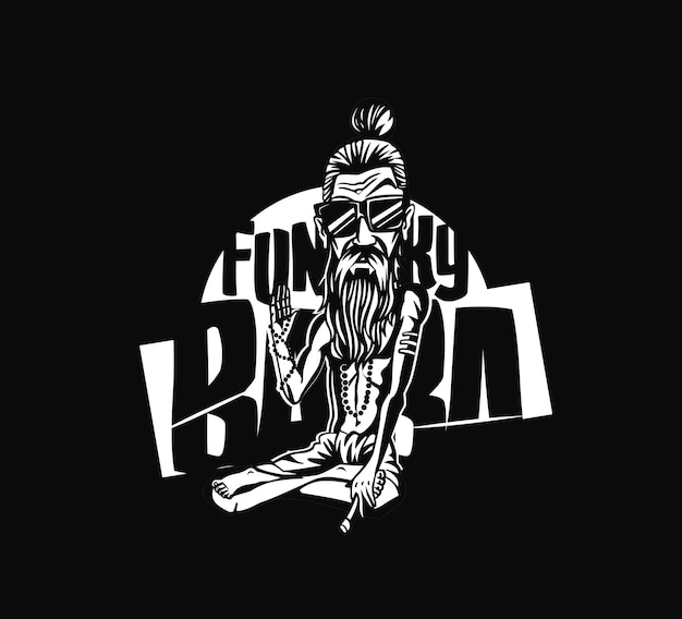 T-shirt design funky baba - yogi holding a joint or cigarette, vector illustration